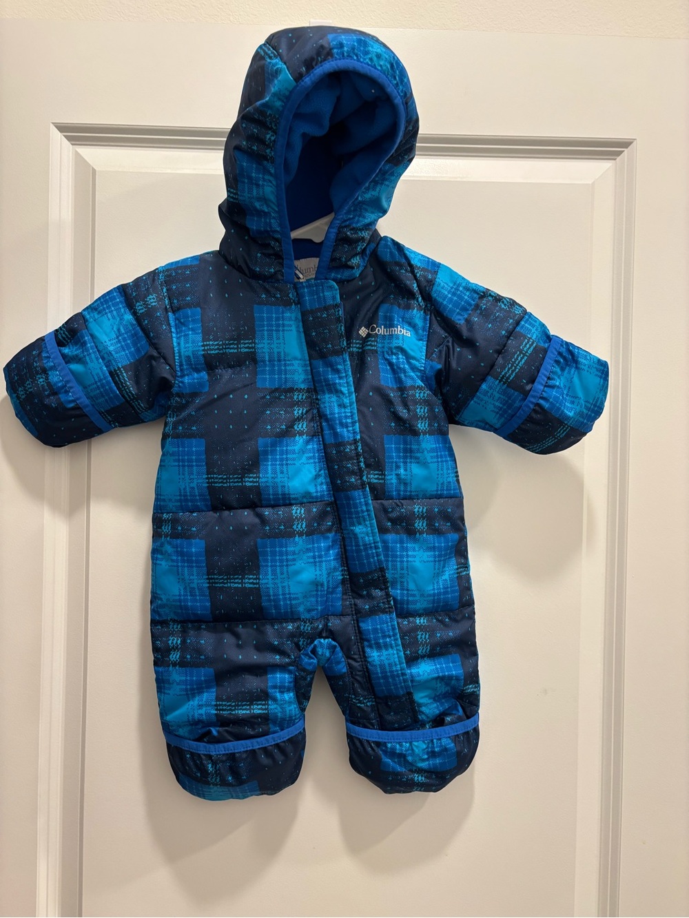 Columbia Blue Plaid Infant Snowsuit One-Piece 0-3 Months
